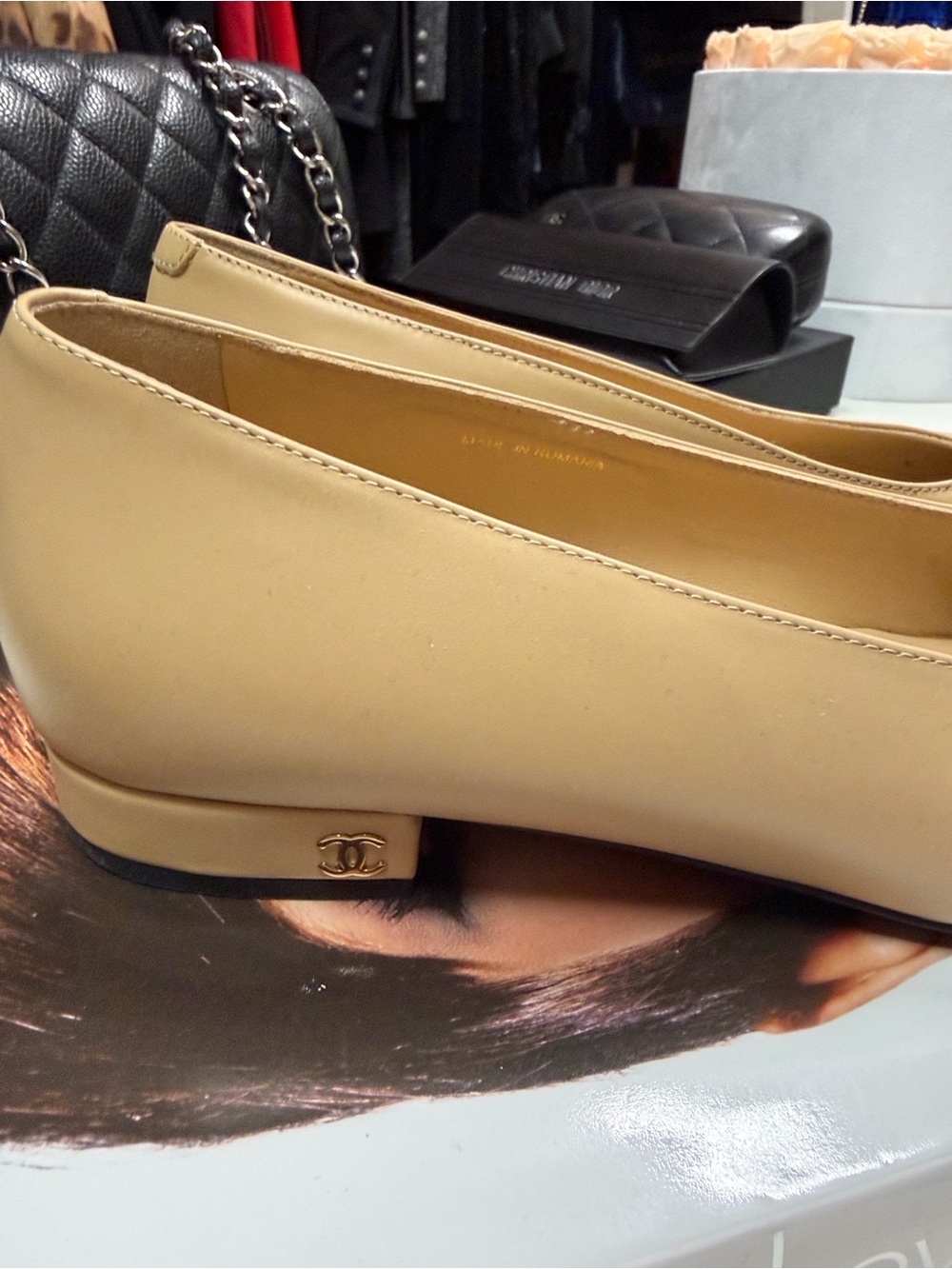 Chanel Two-Tone Beige and Black Leather Ballet Flats: FIRM - Picture 2 of 5